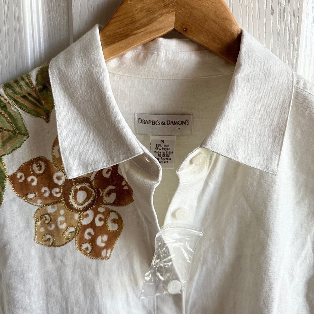 Draper’s & Damon’s Linen Floral Embroidered Top Vintage - Picture 8 of 10